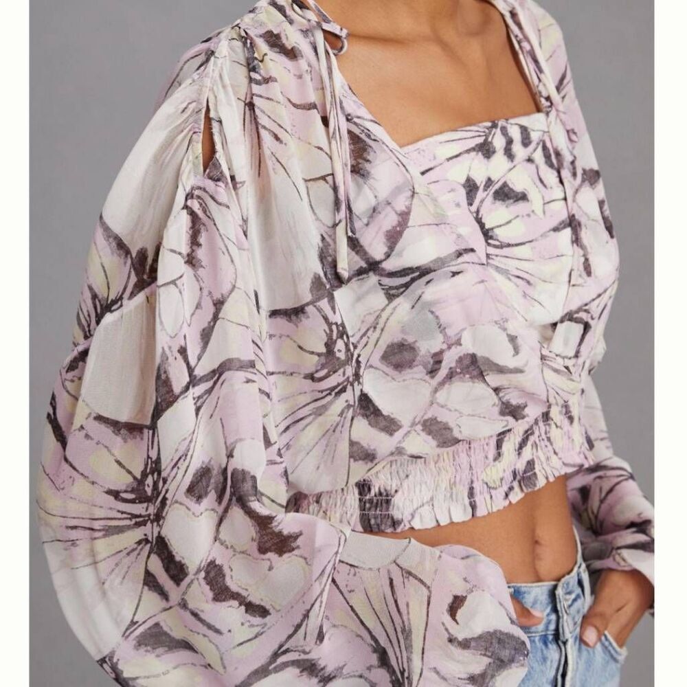 Anthropologie purple motif womens xs lavender lilac romantic crop top blouse